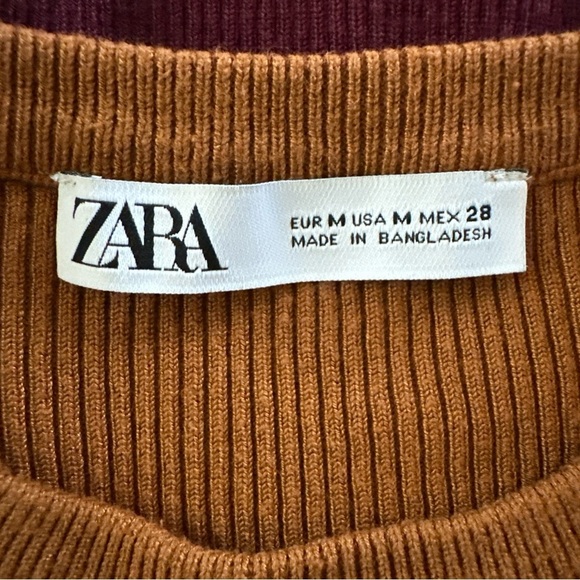 Zara Knit Top Women’s Medium Pink Brown Striped Preppy Sweater Y2K Colorblock - Picture 7 of 9